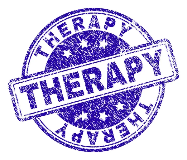 Terapi damga mühür filigran doku ile. Yuvarlak köşeli dikdörtgenler ve daireler ile tasarlanmış. Mavi vektör kauçuk baskı aşınmış dokulu terapi başlık.