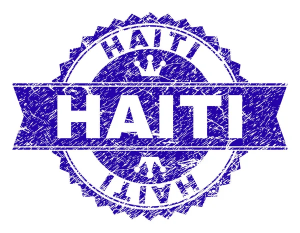 Gekrast getextureerde Haïti stempel-zegel met lint — Stockvector