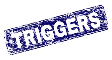 Tetikleyiciler damga mühür sıkıntı doku ile yazdırma. Bir yuvarlatılmış dikdörtgen çerçeve ile mühür şekildir. Mavi vektör kauçuk baskı Tetikleyicileri etiketin kirli doku ile.