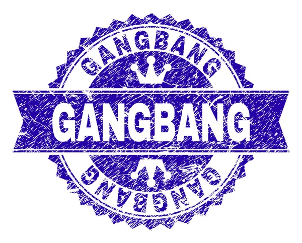 Scratched Textured GANGBANG Stamp Seal with Ribbon — Stock Vector