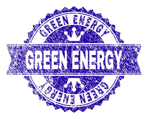带丝带的划痕纹理绿色能源邮票印章 — 图库矢量图片