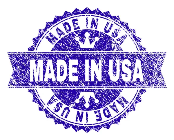 Подряпана текстура MADE IN США штамп ущільнення зі стрічкою — стоковий вектор
