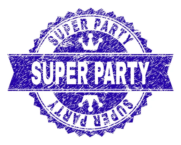 Sello de sello SUPER PARTY texturizado grunge con cinta — Archivo Imágenes Vectoriales
