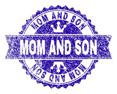 Grunge Textured MOM AND SON Stamp Seal with Ribbon