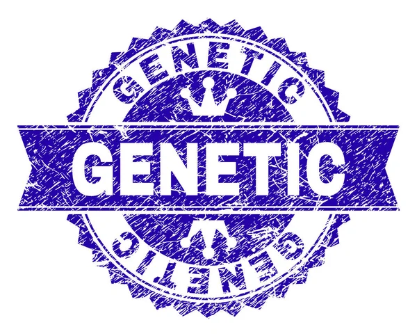 Gekrast getextureerde genetische stempel-zegel met lint — Stockvector