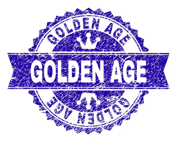 Porysowany teksturowanej złotego wieku pieczęć pieczęć z wstążki — Wektor stockowy