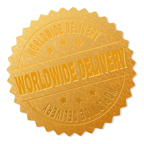 Gold WORLDWIDE DELIVERY Medallion Stamp — Stock Vector