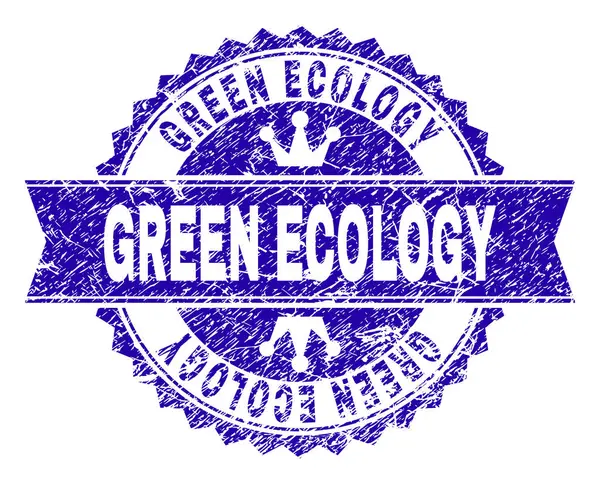 Selo texturizado Grunge GREEN ECOLOGY Stamp com fita — Vetor de Stock