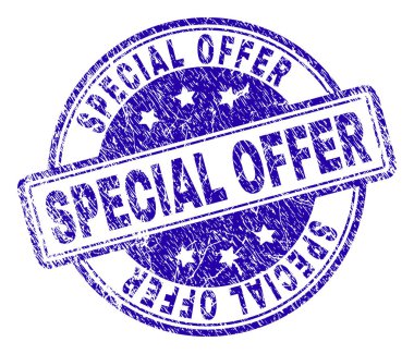 Özel teklif damga mühür grunge etkisi ile künye. Yuvarlak köşeli dikdörtgenler ve daireler ile tasarlanmış. Mavi vektör kauçuk baskı özel fırsat etiketinin doku ile.