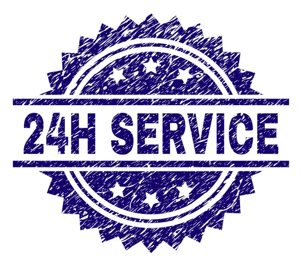 24 saat hizmet damga mühür filigran sıkıntı tarzı ile. Mavi vektör kauçuk baskı 24 h hizmet metin retro doku ile.