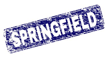 Springfield damga mühür doku ile yazdırma. Bir yuvarlatılmış dikdörtgen çerçeve ile mühür şekildir. Mavi vektör kauçuk baskı Springfield resim yazısı ile çizilmiş doku.