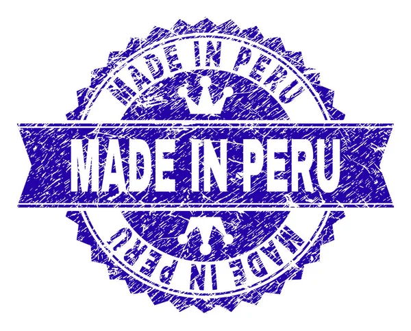 Подряпана текстура MADE IN PERU Штамп ущільнення зі стрічкою — стоковий вектор