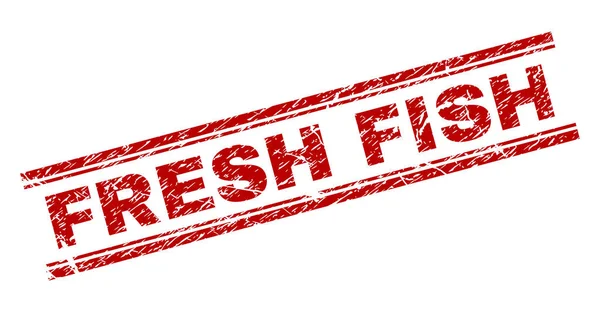 Sceau de timbre de poisson FRAIS texturé rayé — Image vectorielle