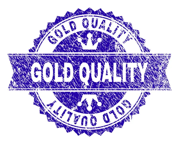 Grunge texturerat guld kvalitet stämpelplatta med band — Stock vektor