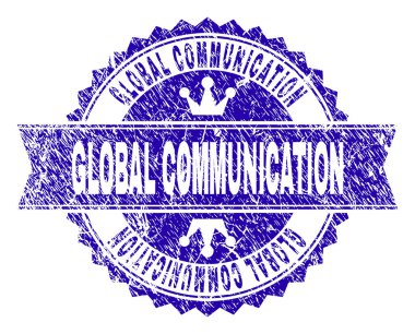 Grunge Textured GLOBAL COMMUNICATION Stamp Seal with Ribbon