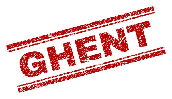 Ghent mühür aşınmış dokulu ve yazdırma. Ghent etiketi ile çizilmiş doku kırmızı vektör kauçuk baskı. Metin etiketi çift paralel çizgi arasında yer alıyor.
