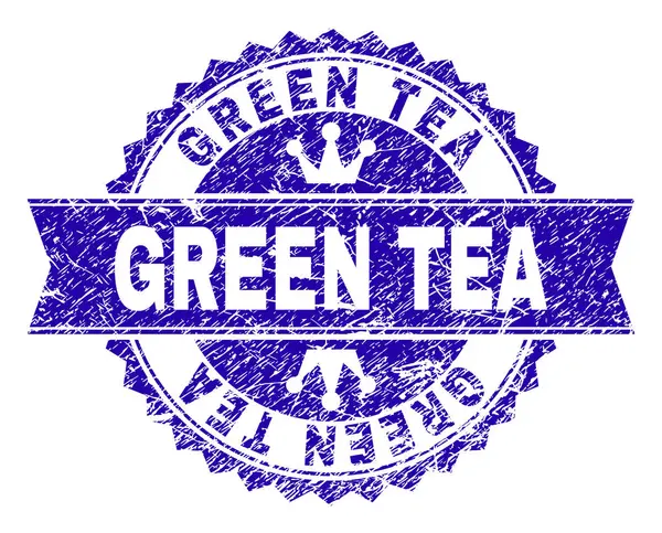 Подряпана текстура GREEN TEA Штамп ущільнення зі стрічкою — стоковий вектор