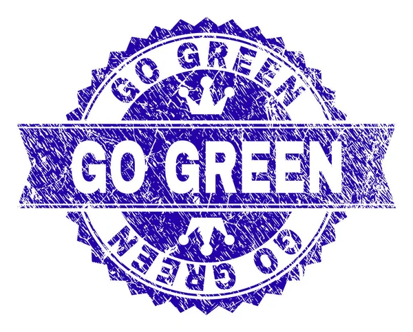 Подряпана текстура GO GREEN Штамп ущільнення зі стрічкою — стоковий вектор