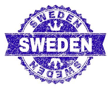 Grunge Textured SWEDEN Stamp Seal with Ribbon