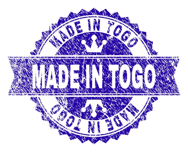 Scratched Textured MADE IN TOGO Stamp Seal with Ribbon — Stock Vector