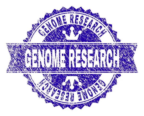 Gekrast getextureerde genoom onderzoek stempel-zegel met lint — Stockvector