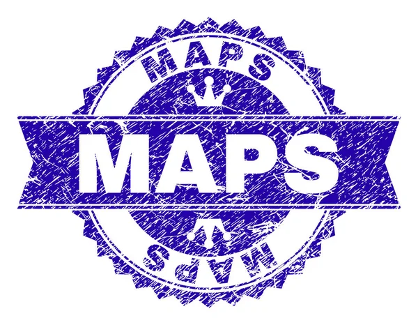 Grunge Texturé MAPS Stamp Seal avec ruban — Image vectorielle