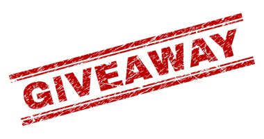 GIVEAWAY seal stamp with grunge effect. Red vector rubber print of GIVEAWAY text with grunge texture. Text title is placed between double parallel lines.