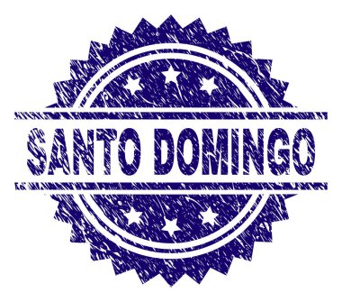 Santo Domingo damga mühür filigran sıkıntı tarzı ile. Mavi vektör kauçuk baskı Santo Domingo etiketinin çizilmiş doku ile.