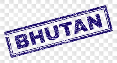 Bhutan damga mühür kauçuk yazdırma stilini ve Çift Kişilik çerçeveli dikdörtgen şekli ile yazdırma. Damga şeffaf bir arka plan üzerine yerleştirilir. Mavi vektör kauçuk baskı retro doku ile Bhutan resim yazısı.