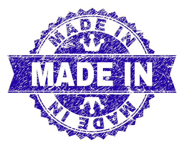 Подряпана текстура MADE IN Stamp Seal зі стрічкою — стоковий вектор