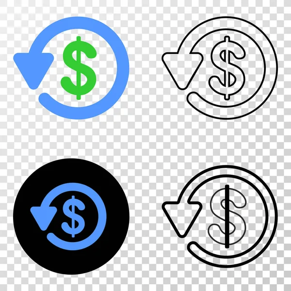 Dollar restitutie Vector Eps pictogram met Contour versie — Stockvector