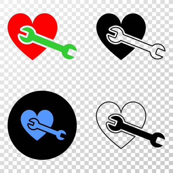 Icona vettoriale EPS della chiave di riparazione del cuore con la versione del contorno — Vettoriale Stock