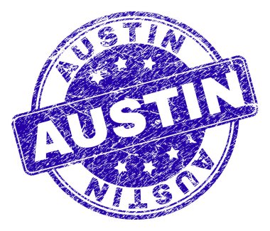 Austin damga mühür filigran doku ile. Yuvarlatılmış dikdörtgen ve daireler ile tasarlanmış. Mavi vektör kauçuk filigran Austin başlık doku ile.