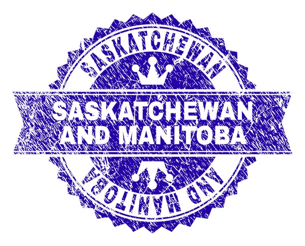 Gekrast getextureerde Saskatchewan en Manitoba stempel-zegel met lint — Stockvector