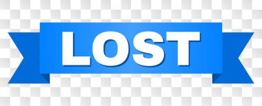 Kayıp metin şerit. Beyaz başlık ve mavi şerit ile tasarlanmış. Vektör afiş Lost ile şeffaf bir arka plan üzerinde tag.