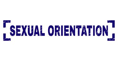 Cinsel yönelim metin Künye doku ile kapatın. Metin resim yazısı köşeleri yerleştirilir. Mavi vektör lastik doku ile cinsel yönelim yazdırmak.