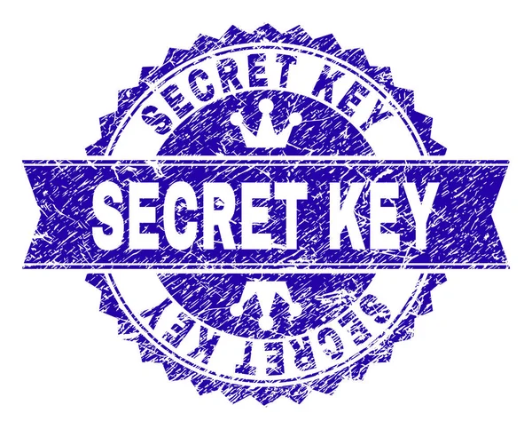 Selo de carimbo de chave secreta texturizado riscado com fita — Vetor de Stock