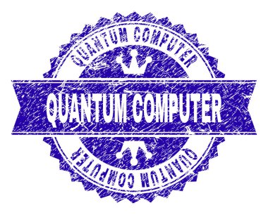 Grunge kuantum bilgisayar damga mühür kurdele ile dokulu