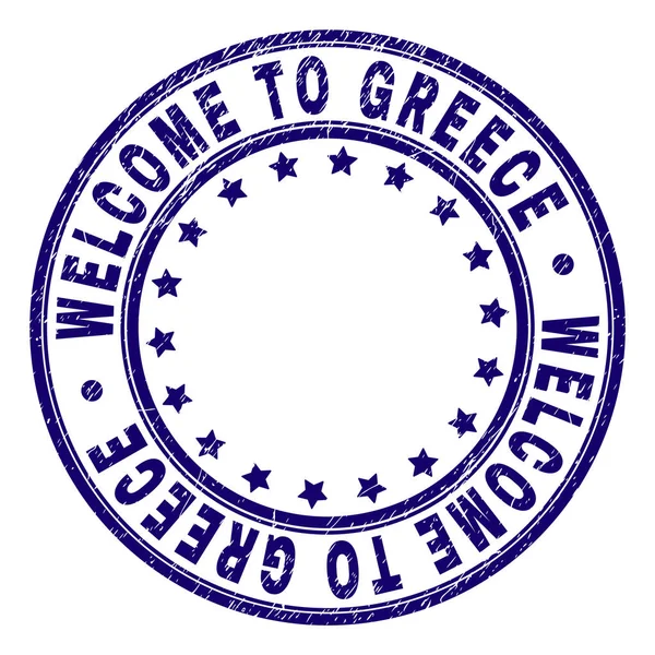 Grunge texturierte Willkommen zu griechischem runden Stempelsiegel — Stockvektor