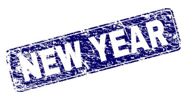 Yuvarlatılmış dikdörtgen damga çizilmiş yeni yıl çerçeveli