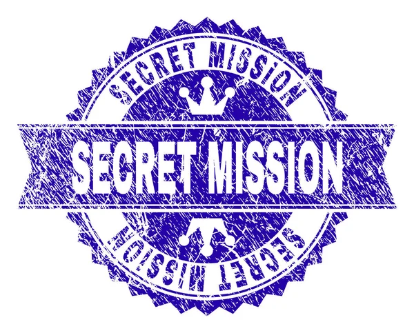 Grunge texturierte geheime Mission Stempel mit Schleife — Stockvektor