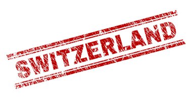 İsviçre mühür sıkıntı doku ile yazdırma. Kırmızı vektör kauçuk kirli doku ile İsviçre resim yazısı olarak yazdırın. Metin başlığı çift paralel çizgi arasında yer alıyor.