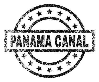 Panama Kanalı damga mühür filigran sıkıntı tarzı ile. Dikdörtgen, daire ve yıldız ile tasarlanmıştır. Panama Kanalı metin aşınmış doku ile siyah vektör kauçuk baskı.