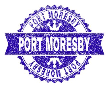 Dokulu Port Moresby damga mühür kurdele ile çizik