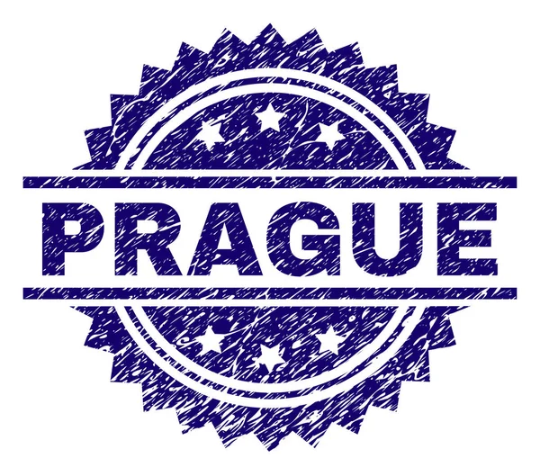 Prag damga mühür filigran sıkıntı tarzı ile. Mavi vektör kauçuk baskı kirli doku ile Prag etiketi.