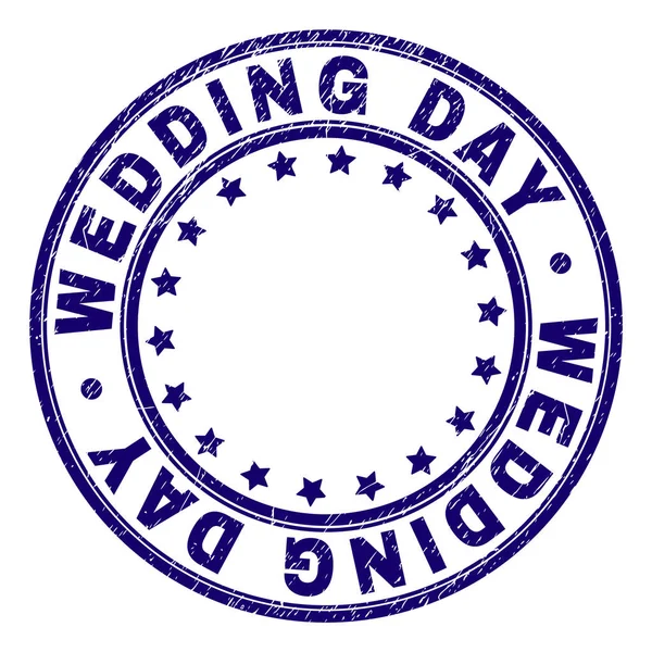 Grunge texturierte Hochzeitstag runde Briefmarke Siegel — Stockvektor