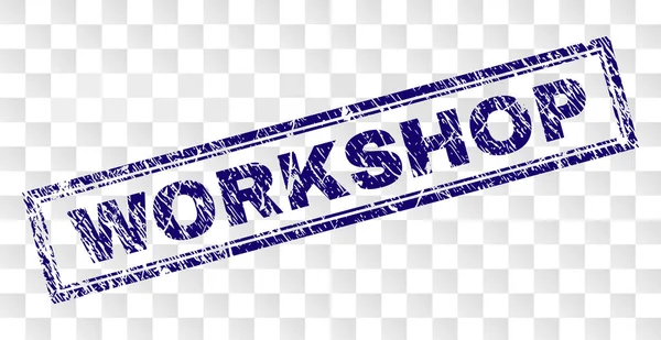 Gekraste Workshop rechthoek stempel — Stockvector