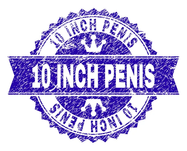 Grunge getextureerde 10 Inch Penis stempel-zegel met lint — Stockvector