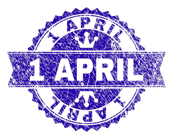 Zerkratzte texturierte Stempelmarke 1 April mit Band — Stockvektor