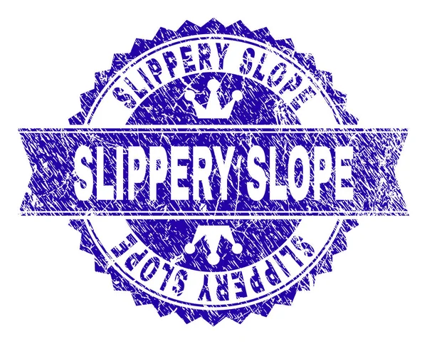 Grunge Textured SLIPPERY SLOPE Stamp Seal with Ribbon — Stock Vector
